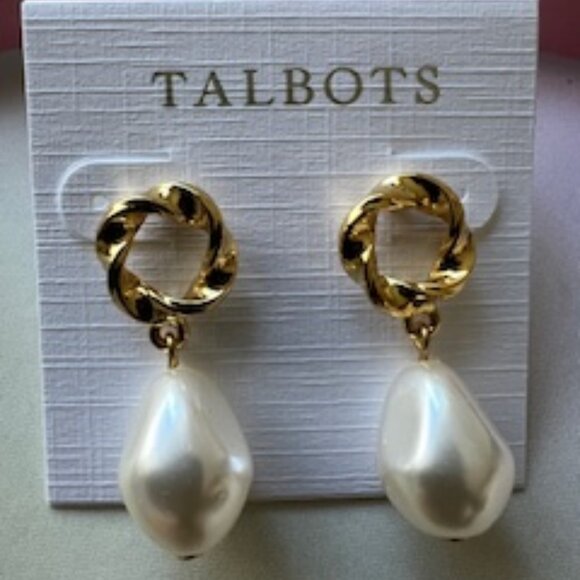 TALBOTS -  Organic Pearl Drop Earrings  - NWT - Picture 3 of 5